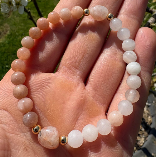 Armband Pfirsich Aventurin und Sonnenstein