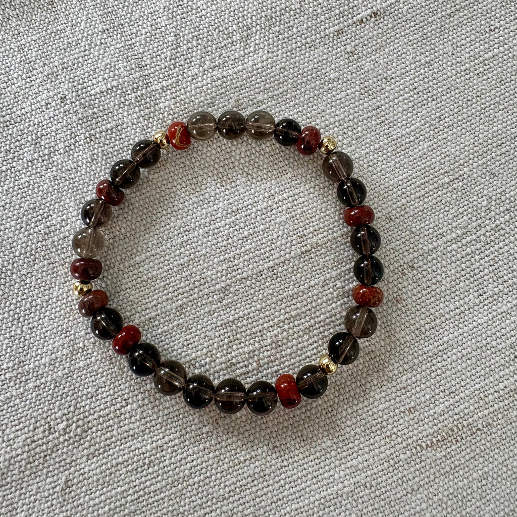 Armband Rauchquarz und roter Jaspis