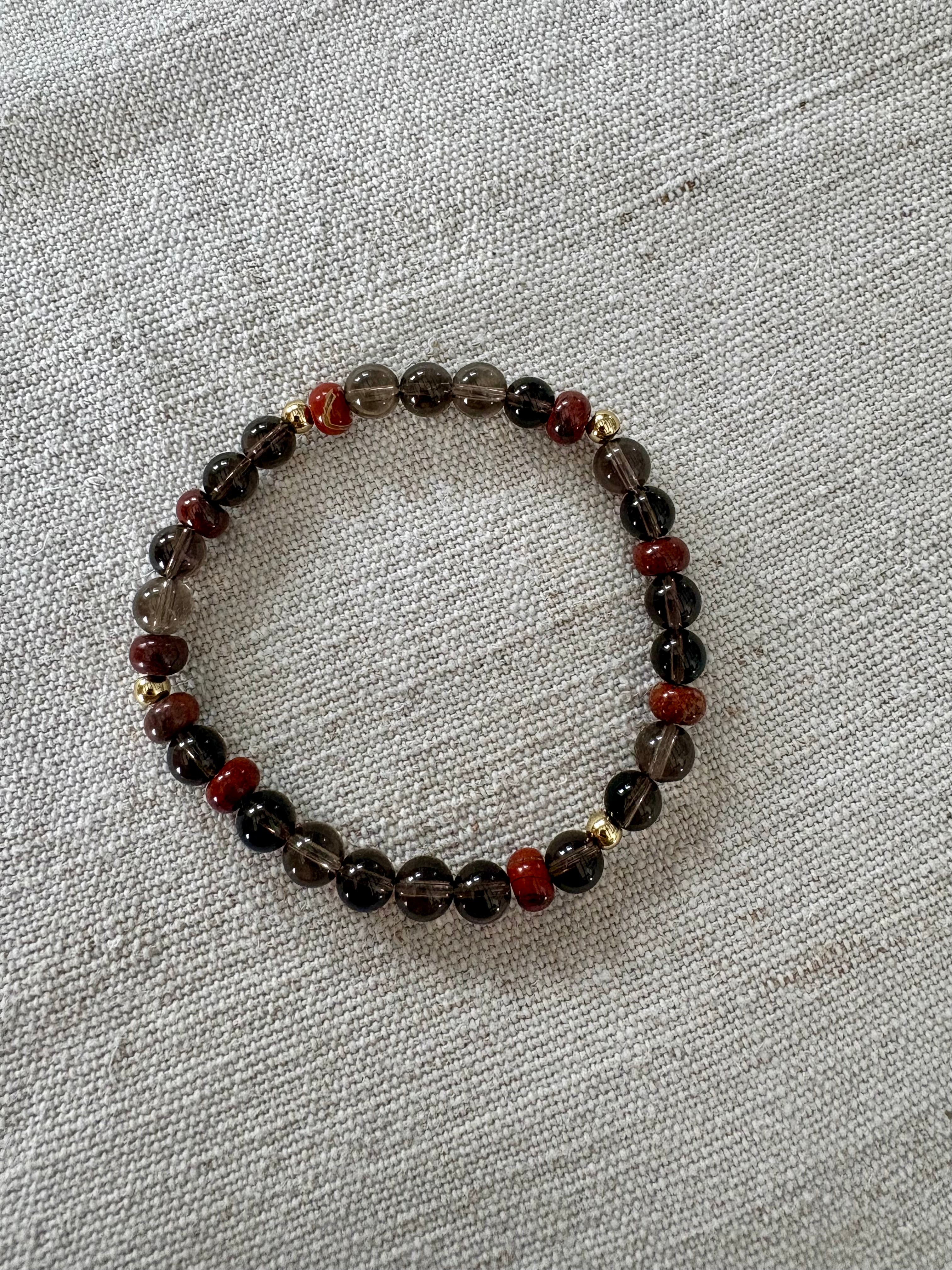 Armband Rauchquarz und roter Jaspis