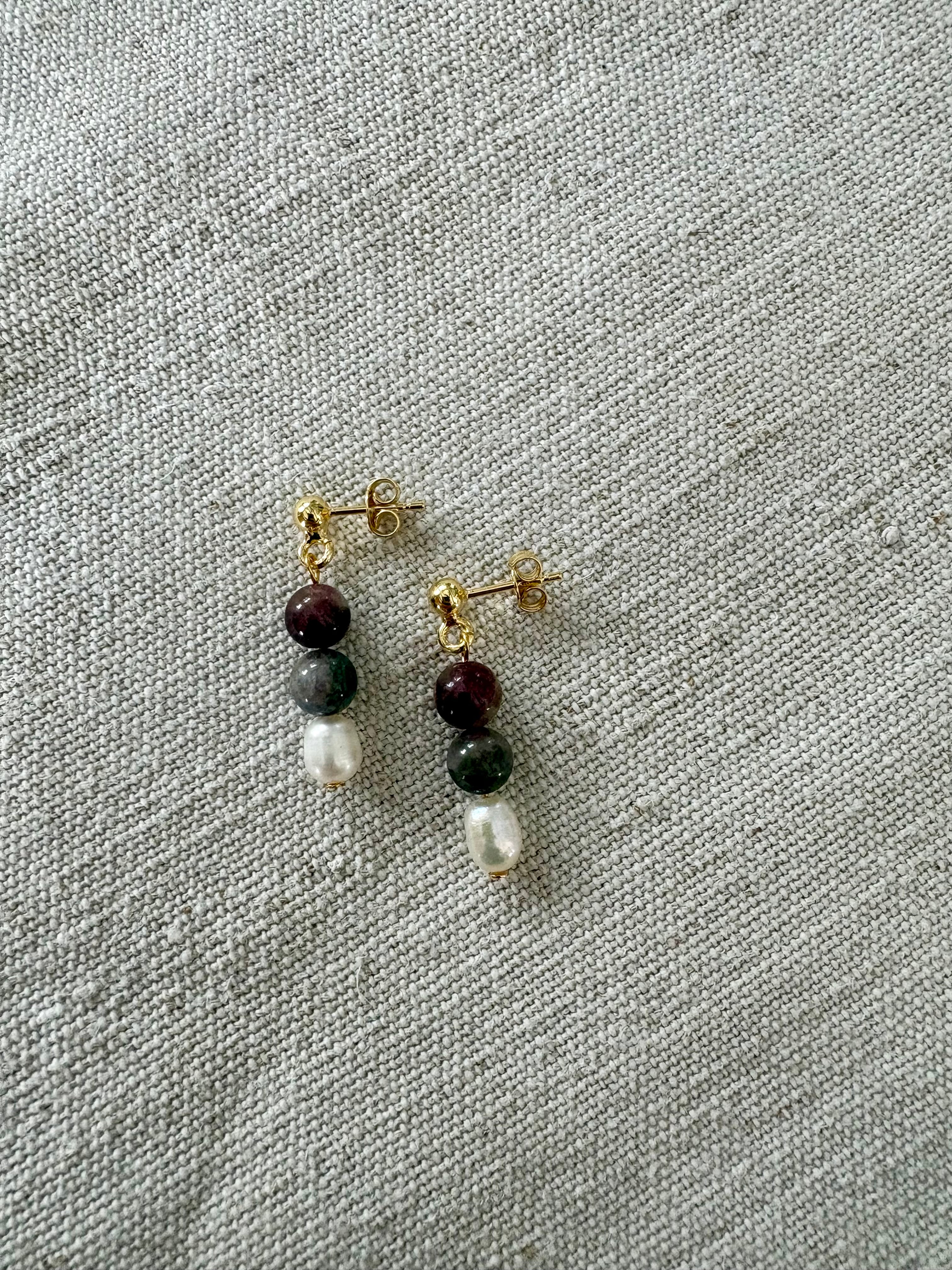 Ohrringe Pflaumenblüten-Turmalin und Süßwasserperle