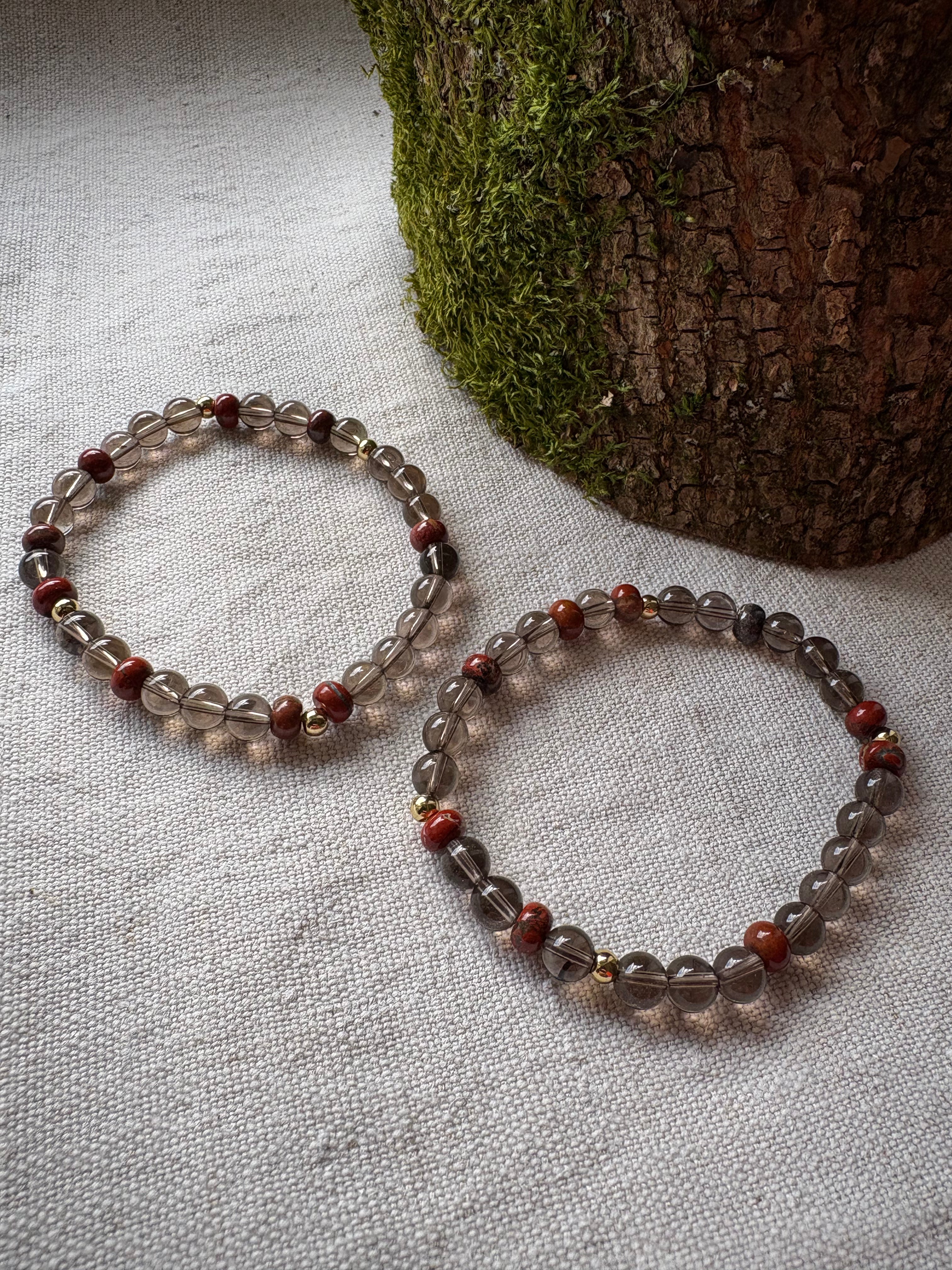 Armband Rauchquarz und roter Jaspis