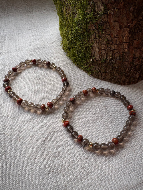 Armband Rauchquarz und roter Jaspis